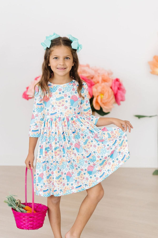 egg-cellent-3-4-sleeve-pocket-twirl-dress Mila & Rose at Sophia's Style-Egg-cellent 3/4 Sleeve Pocket Twirl Dress-6-12M-Twirl Pocket Dress 3/4-1